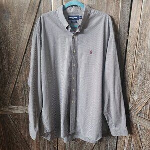 Ralph Lauren Golf Tilden Button Up Long Sleeve Shirt Black & White Check XXL EUC